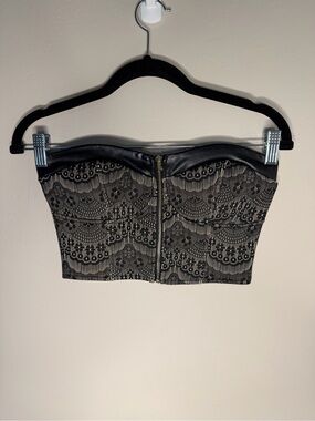 G by Guess Black and Beige Bustier Top with Gold Zip